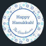 Star of David Classic Round Sticker<br><div class="desc">These fabulous gift tags would look great on all your Hanukkah gifts.  They are so modern yet classic with their blue,  turquoise and silver Stars of David in all different sizes.  And,  they are customisable with your family name.</div>