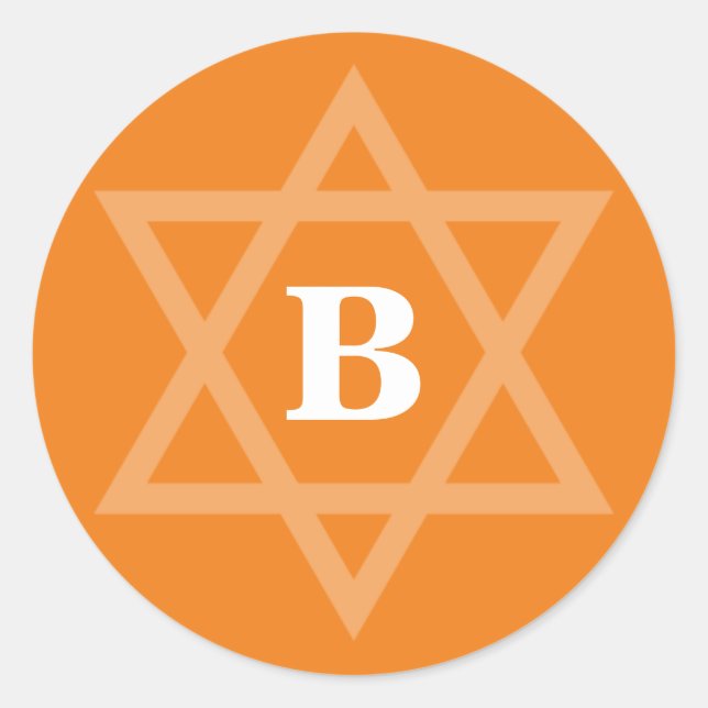 STAR OF DAVID cool bold initial orange Classic Round Sticker (Front)