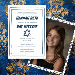 Star of David Custom Photo B'nai Bat Bar Mitzvah Invitation<br><div class="desc">Perfect card to announce a bar mitzvah, bat mitzvah or other Jewish celebration! Hand made art for you! FULLY CUSTOMIZABLE! Click on “Personalise” above to edit the text and add your own photo to the back side. Click "edit using design tool" to adjust the fonts, colours and placements and to...</div>