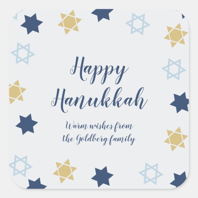 Star of David | Cute Blue and Gold  Hanukkah Square Sticker (Front)