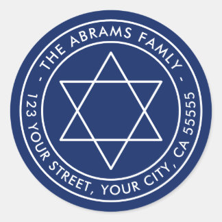 Star of David dark blue minimalist return address Classic Round Sticker