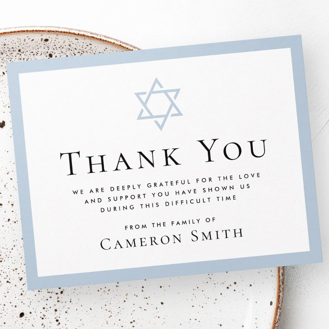 Star of David dusty blue border funeral sympathy Thank You Card (Star of David dusty blue border funeral sympathy Thank You Card)