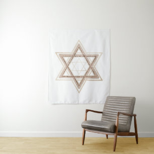 Star of David   Elegant Gold and White Modern Tapestry
