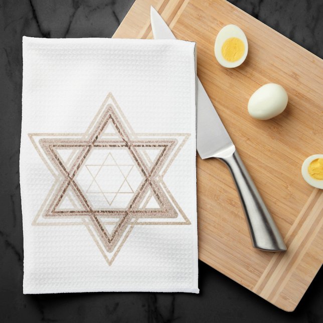 Star of David | Elegant Gold and White Modern Tea Towel (Creator Uploaded)