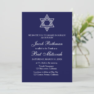 Star of David Elegant Simple Blue Bat Mitzvah Invitation