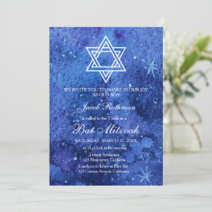 Star of David Elegant Simple Blue Bat Mitzvah Invitation