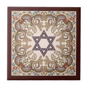 Star of David Elegant Vintage Damask Jewish Art Tile