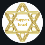 Star of David Gold Classic Round Sticker<br><div class="desc">Show your pride in your Jewish heritage and your support of Israel with this stylised Star of David gold design. This design is fully customisable add your own background colour and change the text.</div>