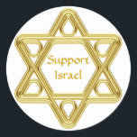 Star of David Gold Classic Round Sticker<br><div class="desc">Show your pride in your Jewish heritage and your support of Israel with this stylised Star of David gold design. This design is fully customisable add your own background colour and change the text.</div>