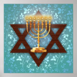 Star of David Gold Menorah on Teal Vines Art Print<br><div class="desc">Frame this stunning art print and give it as a gift to newlyweds,  a bar mitzvah or a loved one. The Magen David (Star of David) is featured with a golden menorah on a iridescent background of teal vines.</div>