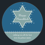 Star of David Hanukkah Gift Message Sticker<br><div class="desc">Today's Best Award - October 7, 2010 A Star of David outlined by white dotts serves as a frame for your holiday personal message. What a great Hanukkah sticker to place on gifts for your child's teacher, the mailman, doorman or delivery person. Available in alternate colours with matching photo cards,...</div>