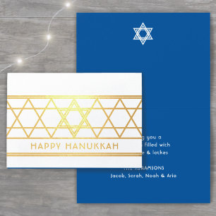 Star of David Happy Hanukkah Techelet Blue Modern Foil Card