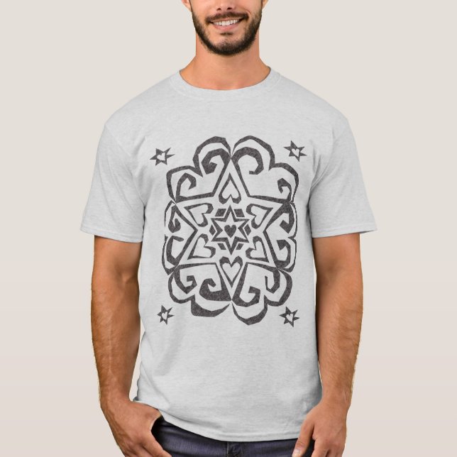 Star of David Heart Mandala Dark Ink T-Shirt (Front)