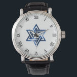 Star of David in Blue Men's Watch<br><div class="desc">Show your love for Israel while telling the time in Men's Vintage Leather Watch, a big-faced timepiece that will never go out of style, featuring a classic Star of David symbol set in centre with an elegant roman clock face. A beautiful and meaningful timepiece for any occasion, it makes a...</div>