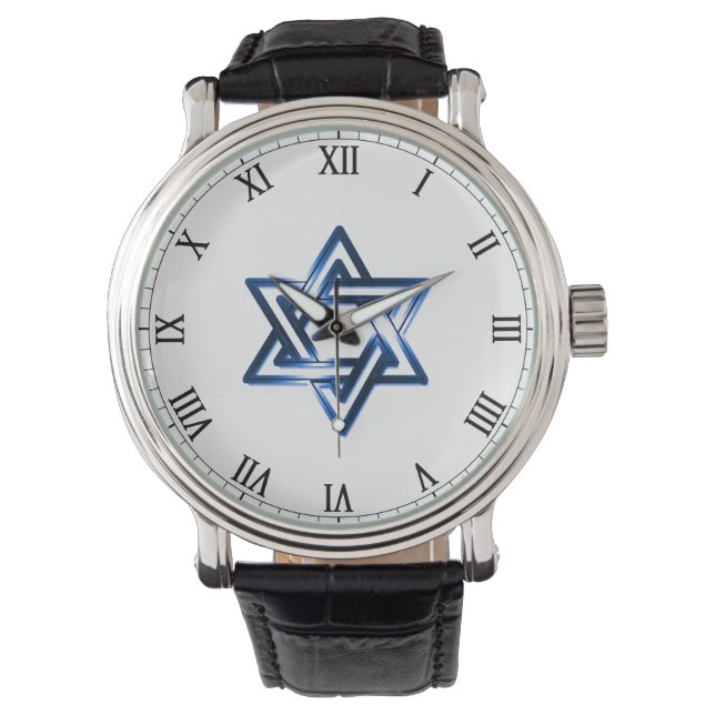 Star of David in Blue Men's Watch (Front)