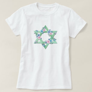 Star of David in light green with pastel flowers T-Shirt