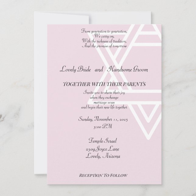  Star Of David In Pink Jewish Invitation (Front)
