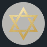 Star of David Jewish Gold Grey Circle Classic Round Sticker<br><div class="desc">Simple classy faux gold foil Star of David on a Grey solid colour background that can be changed to match your needs,  just click 'customise further' and pick a new background colour or add your own text to create your unique design.</div>