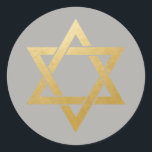 Star of David Jewish Gold Grey Circle Classic Round Sticker<br><div class="desc">Simple classy faux gold foil Star of David on a Grey solid colour background that can be changed to match your needs,  just click 'customise further' and pick a new background colour or add your own text to create your unique design.</div>