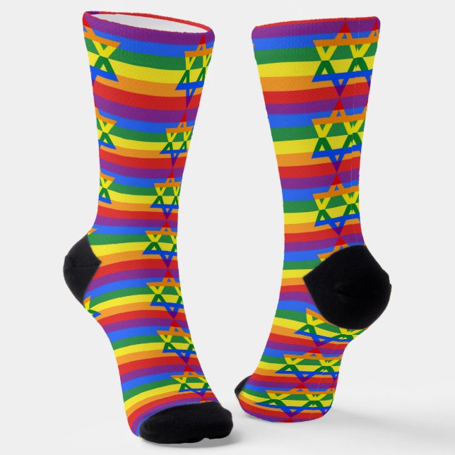 Star of David Jewish Rainbow LGBTQIA+ Gay Pride Socks (Angled)
