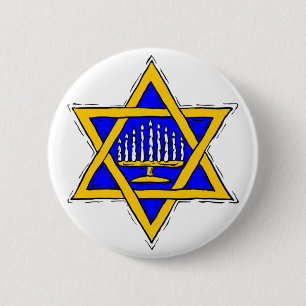Star of David & Menorah 6 Cm Round Badge