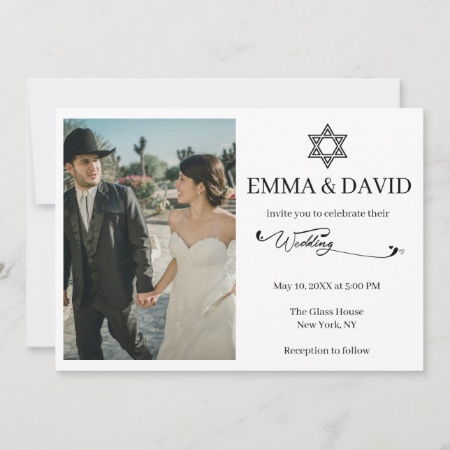 Star of David Modern Minimal Jewish Wedding Invitation (Front)