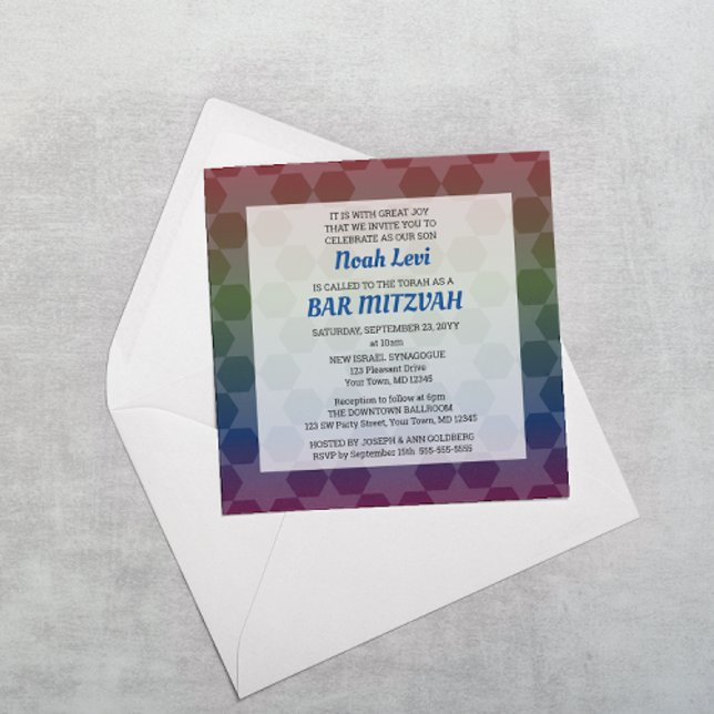 Star of David Ombre Rainbow Bar Mitzvah Square Invitation (Creator Uploaded)