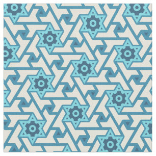 Star of David Pattern Blue and Cream Colour Patter Fabric