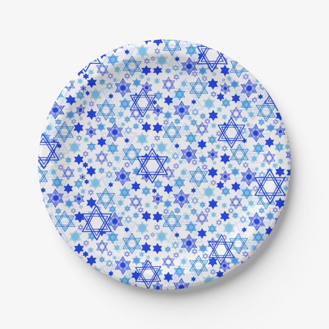 Star of David Pattern Hanukkah Passover Paper Plate (Front)