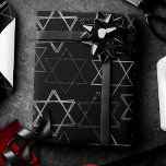 Star of David Pattern | Modern of Silver on Black Wrapping Paper<br><div class="desc">Minimal classic black Bar/Bat Mitzvah and Hanukkah modern Star of David against a solid background creates an elegant,  sophisticated design. For other coordinating colours or matching products,  visit JustFharryn @ Zazzle.com or contact the designer,  c/o Fharryn@yahoo.com  All rights reserved. #zazzlemade #christmasdecor</div>