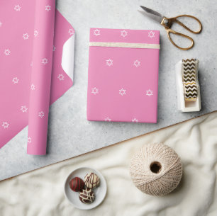 Star of David Pink White Girls Wrapping Paper