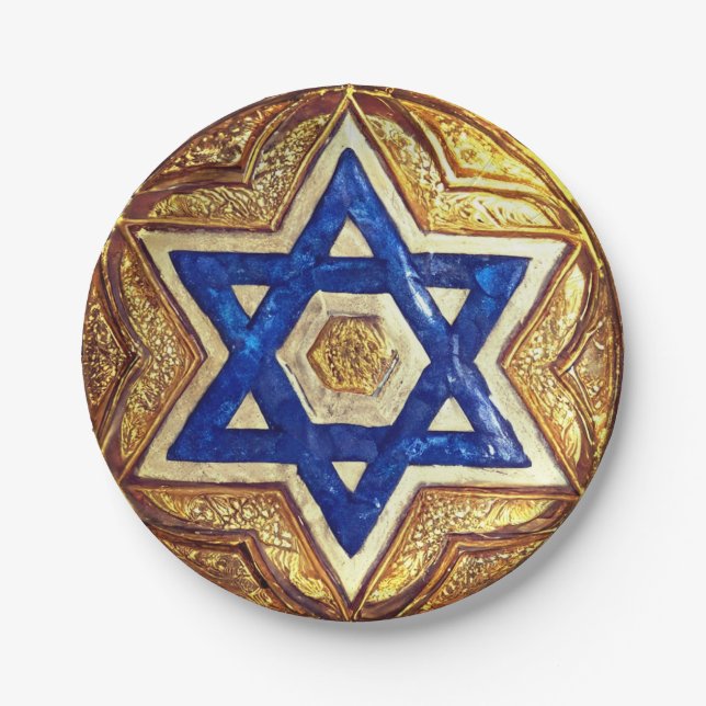 Star of David Plates, 7" Round Paper Plate (Front)