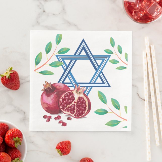 Star of David Pomegranate Leaves Jewish Napkin (Insitu)