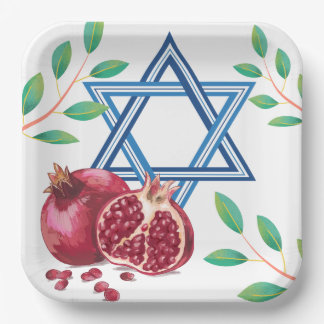 Star of David Pomegranate Leaves Jewish Paper Plate