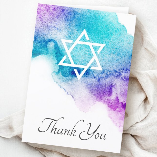 Star of David purple watercolor sympathy thank you Card (Star of David purple watercolor sympathy thank you Card)