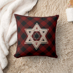 Star of David Rustic Buffalo Red and Black Plaid Cushion