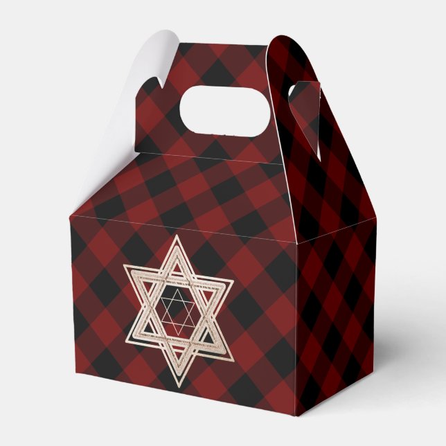 Star of David | Rustic Buffalo Red and Black Plaid Favour Box (Front Side)