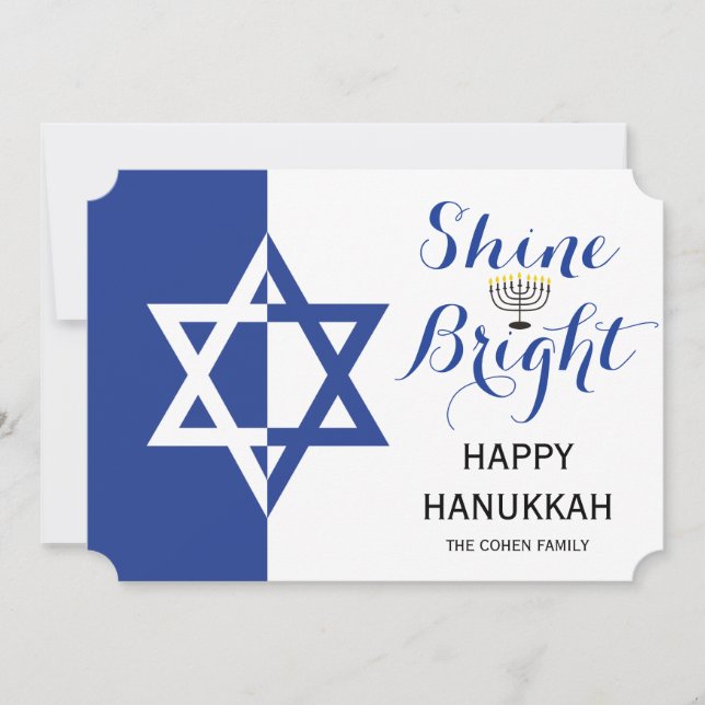 Star of David Shine Bright Hanukkah holiday blue Card (Front)
