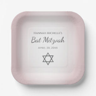Star of David Simple Pretty Blush Pink Bat Mitzvah Paper Plate