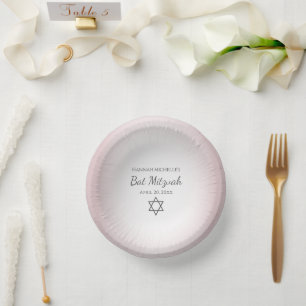 Star of David Simple Pretty Blush Pink Bat Mitzvah Paper Plate