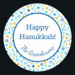 Star of David Snowflakes Gift Tag<br><div class="desc">These fabulous gift tags would look great on all your Hanukkah gifts.  They are so festive with their snowflakes and Stars of David in blue and yellow.  Trendy yet traditional.  And,  they are customisable with your family name.</div>