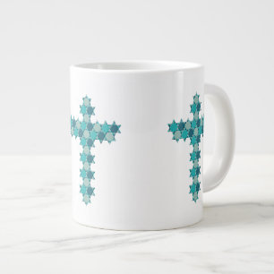 Star of David Star Cross Blue Optical Illusion Large Coffee Mug