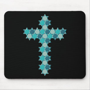 Star of David Star Cross Blue Optical Illusion Mouse Pad