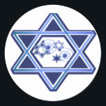 Star Of David Sticker<br><div class="desc">Stylish Hanukkah envelope seal sticker,  with great looking graphics of a blue Star of David,  decorated,  with more stars inside.  Great as envelope seals for your Hanukkah cards or party invitations,  or party favours for the kids.</div>