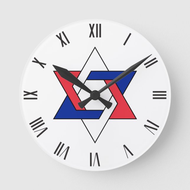 Star of David symbol stylised France three colours Round Clock (Front)