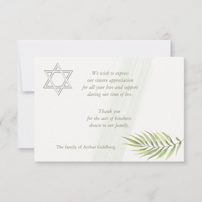 Star of David Sympathy Thank You Card (Front)