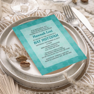 Star of David Teal Ombre Bat Mitzvah Invitation