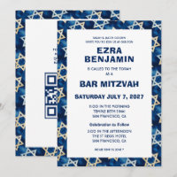 Star of David Watercolor Custom QR Bar Bat Mitzvah