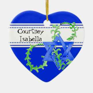 Star of David Watercolor Leaf Dot Swirl Invite Ceramic Tree Decoration
