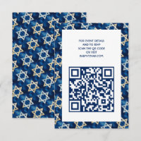 Star of David Watercolor QR Code Bar Bat Mitzvah